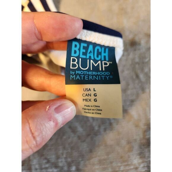 Beach Bump by Motherhood Maternity L Large Tankini Swim Top Black White Stripes - Picture 3 of 3